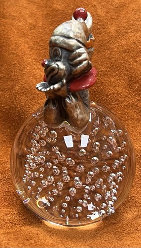 Vintage George Good Style Pewter Clown Art Glass Paperweight - photo 2
