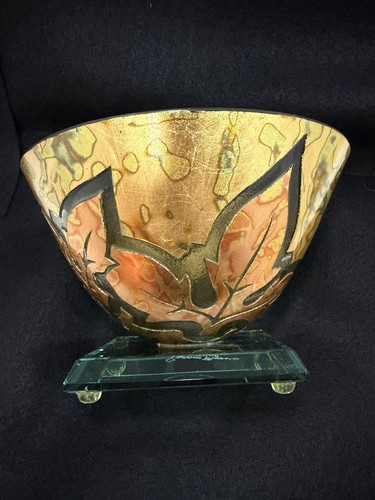 Sergio Beuno Signed Hand blown Art Glass Bowl With 24k Gold
