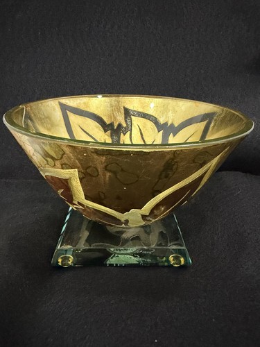 Sergio Beuno Signed Hand blown Art Glass Bowl With 24k Gold - photo 3