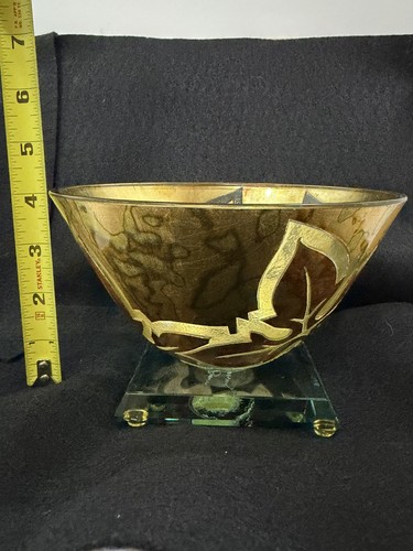 Sergio Beuno Signed Hand blown Art Glass Bowl With 24k Gold - photo 5
