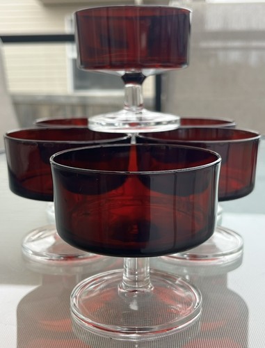 Vintage Luminarc France Ruby Red Stemmed Dessert Cups Set 6
