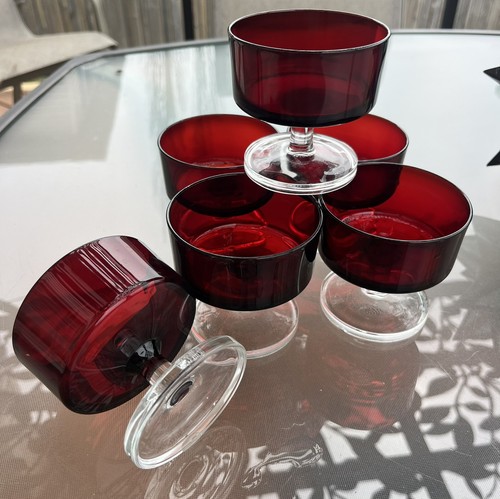 Vintage Luminarc France Ruby Red Stemmed Dessert Cups Set 6 - photo 2