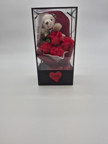 Red Flower Teddy Bear Gift Basket