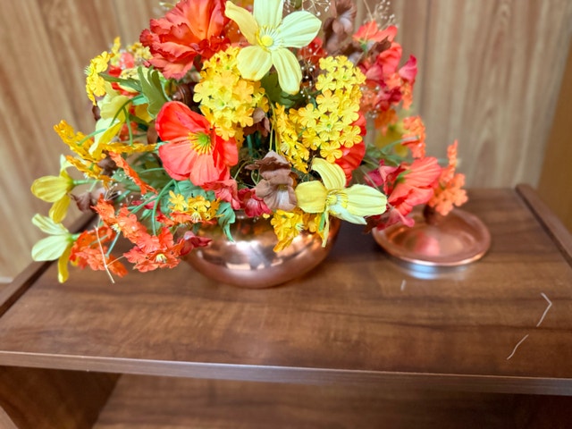Copper Teapot with Fall Floral Arrangement