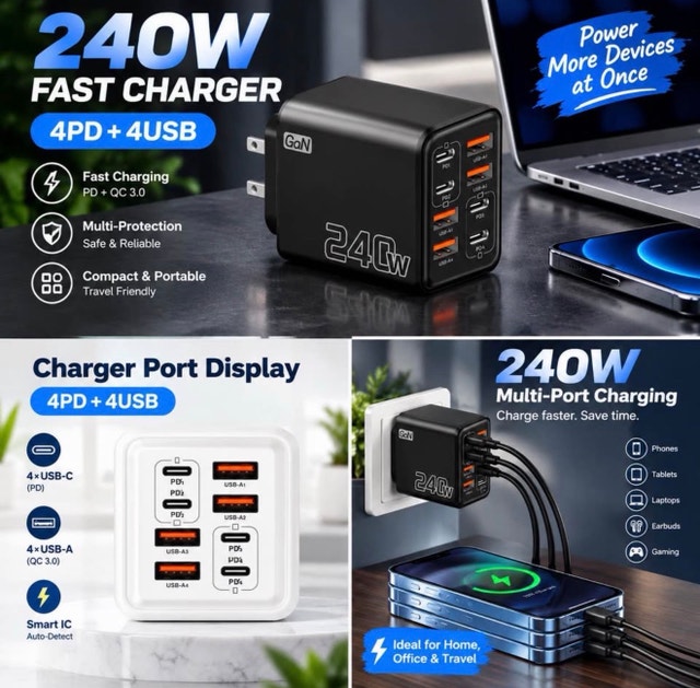 240W 8-Port Multi-Port Charger - photo 2