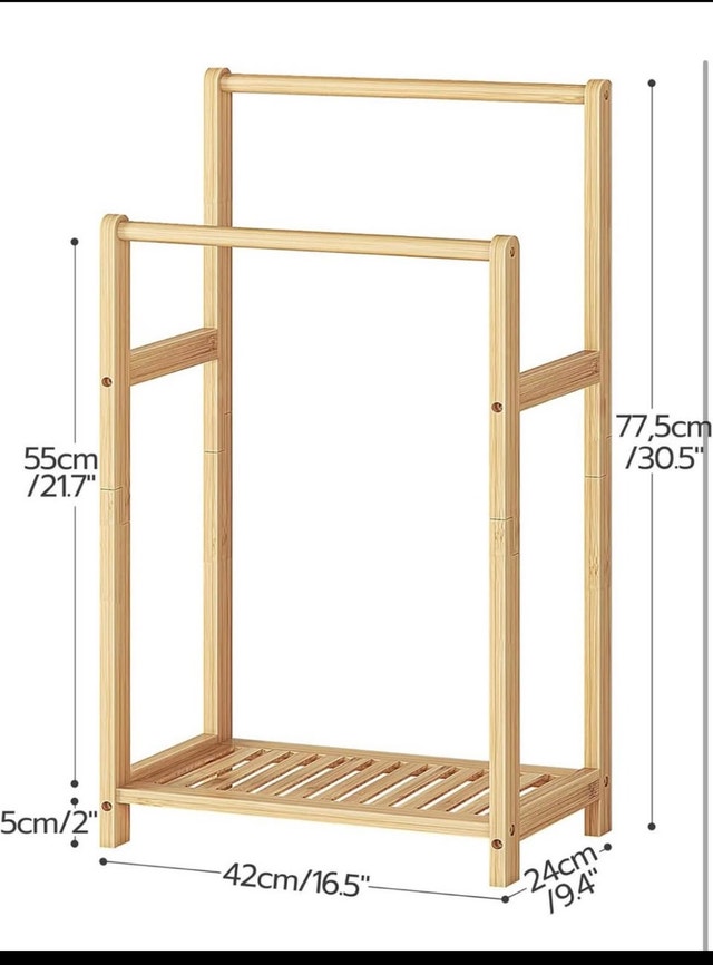 HOOBRO Bamboo Towel & Blanket Rack with Storage, Natural Color - photo 2