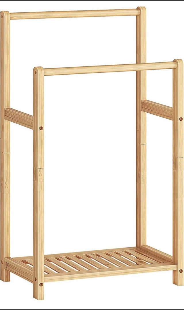 HOOBRO Bamboo Towel & Blanket Rack with Storage, Natural Color - photo 3