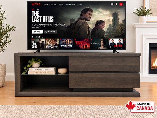Modern Charcoal Grey TV Stand – Sleek Design, Made in Canada!