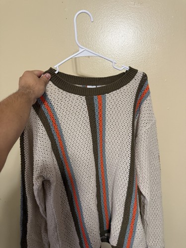 COLLUSION crotchet stripe polo sweater in gray Mens size small