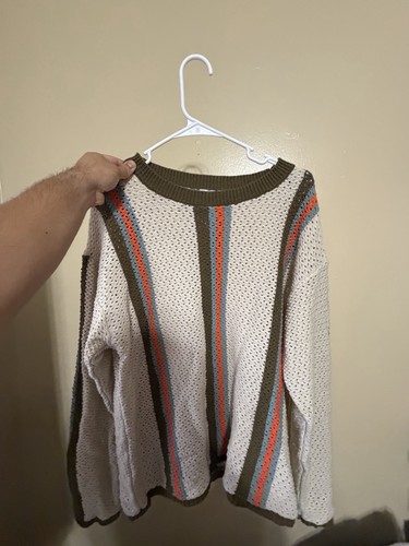 COLLUSION crotchet stripe polo sweater in gray Mens size small - photo 2