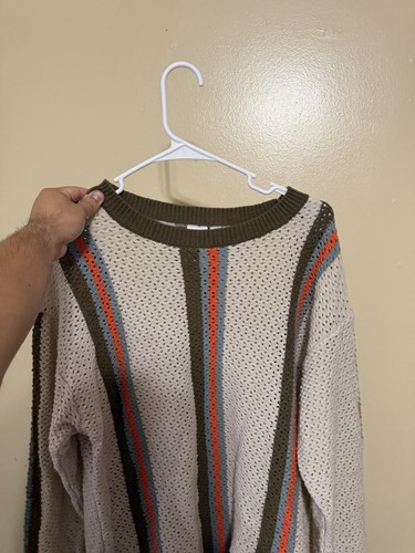 COLLUSION crotchet stripe polo sweater in gray Mens size small - photo 3