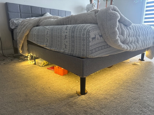 Mainstays Queen Upholstered Platform Bed Frame – Grey – Like New - photo 2