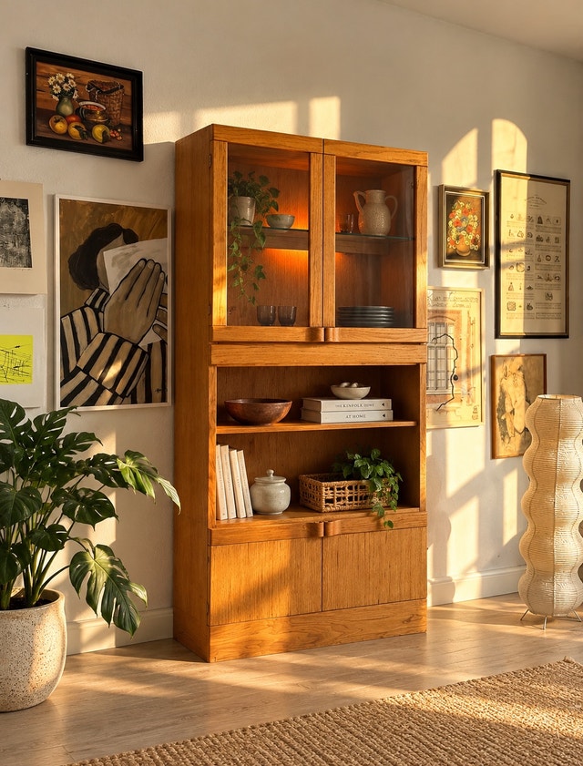 Vintage Oak Display Cabinet & Bookcase | MCM