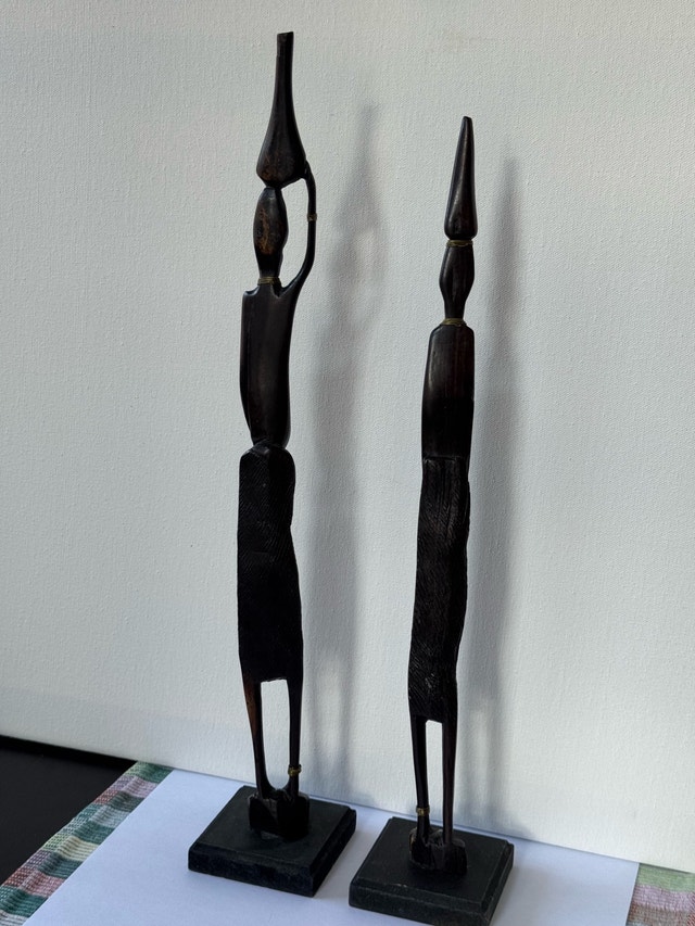 Hand Carved African Wooden Figures – Pair – Vintage Decor - photo 3