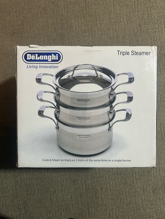 Brand New Delonghi Living Innovation Triple Steamer Cooking Pots