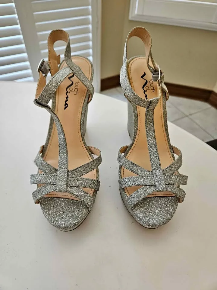 Womens Silver Wedge Sandals - Size 7.5 thumbnail