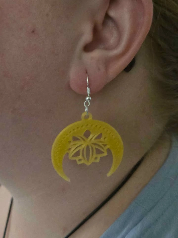 Gold Lotus Moon Earrings (3D Printed) - photo 2