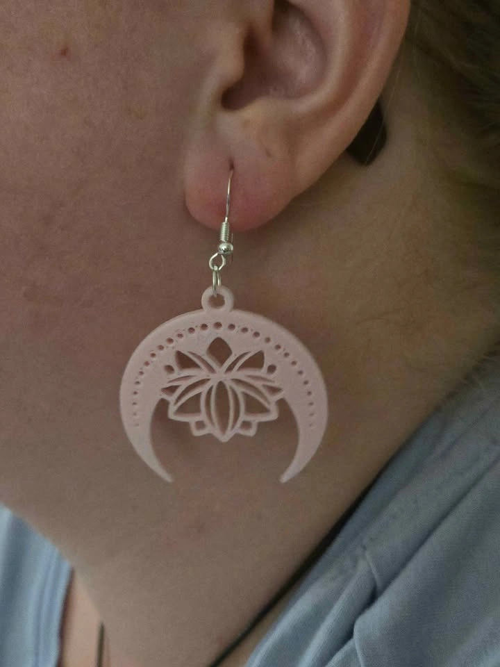 3D Printed Lotus Moon Earrings – Pink – PLA Jewelry - photo 2