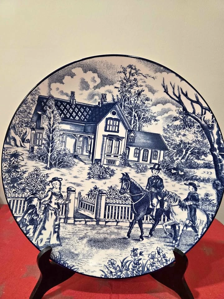 Vintage Large Blue and White Banko Yaki Charger, 12.5"