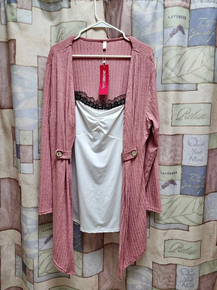 Rosegal Women's 3XL Pink Ribbed Cardigan