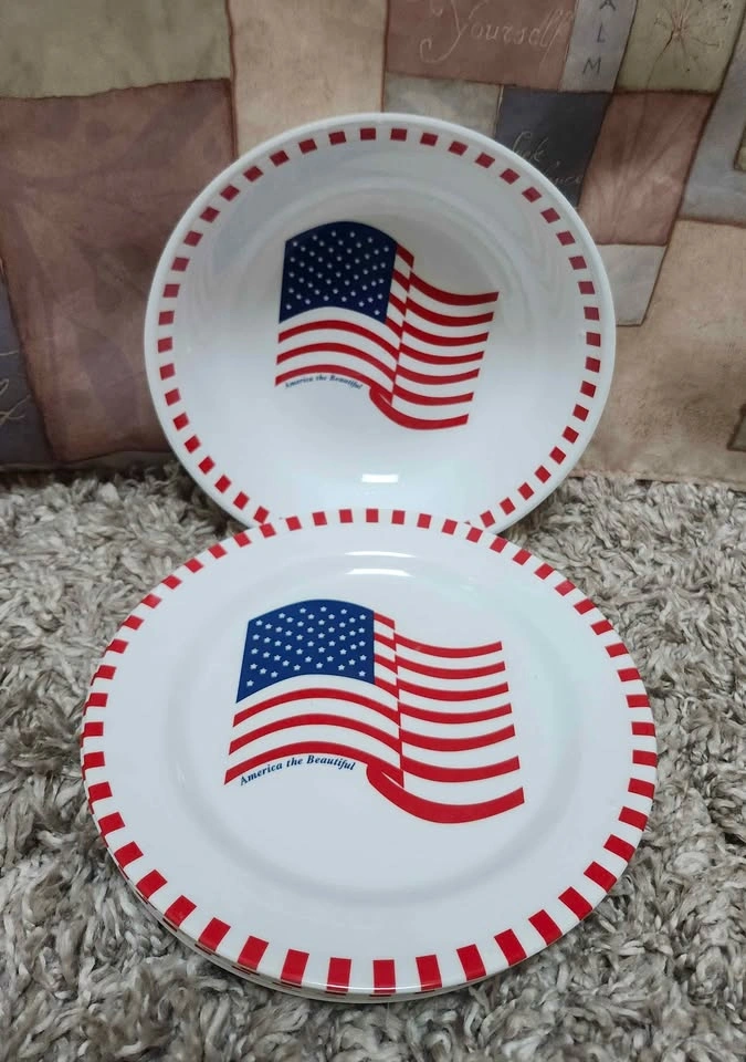Set of 6 Patriotic American Flag Plates and a Bowl - photo 2
