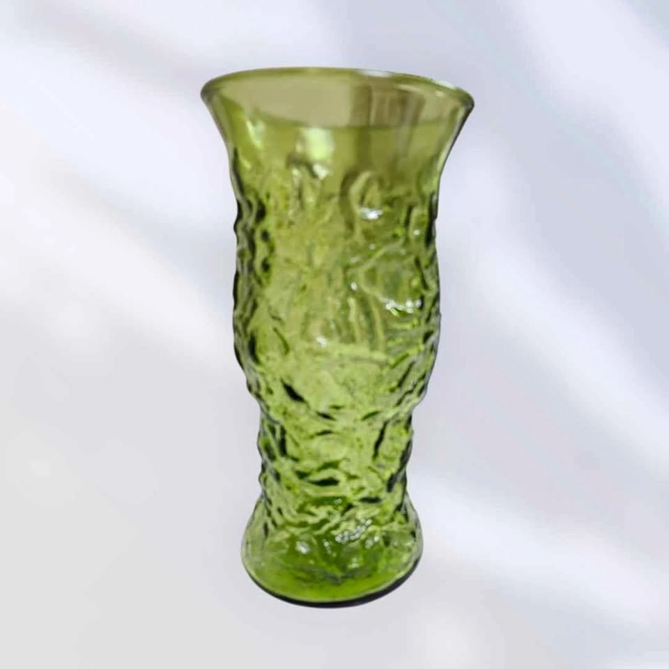 Vintage Green Cleveland USA E.O. Brody Co. Crinkle Glass Vase