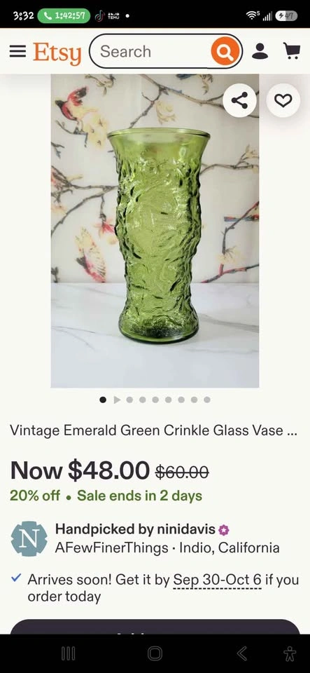 Vintage Green Cleveland USA E.O. Brody Co. Crinkle Glass Vase - photo 4