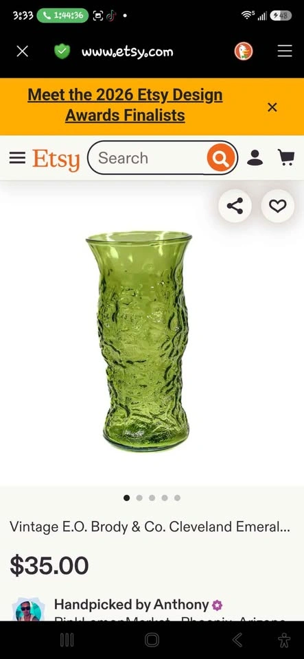 Vintage Green Cleveland USA E.O. Brody Co. Crinkle Glass Vase - photo 5
