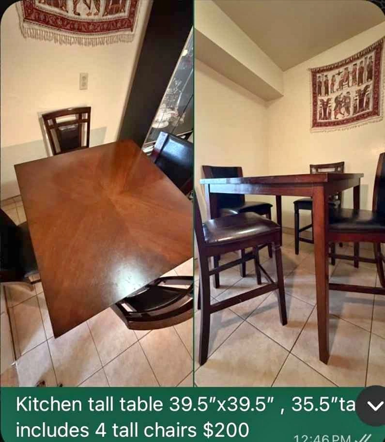 Wooden Kitchen table and 4 tall chairs