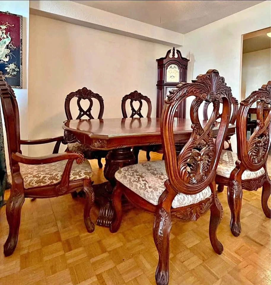 Formal Wooden Dining Table and 6 Large Chairs Set