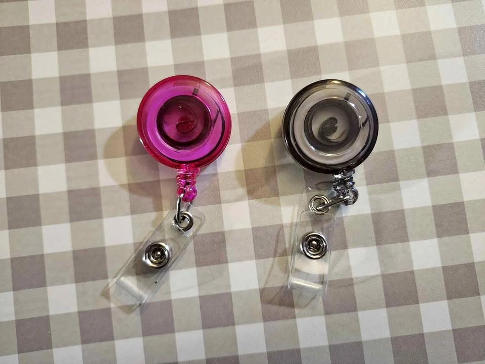 Set of 2 Retractable Badge Reels - Pink and Smoke Grey