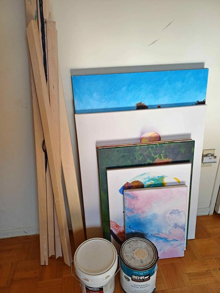 Art kit: canvas, frames, paint, modeling paste
