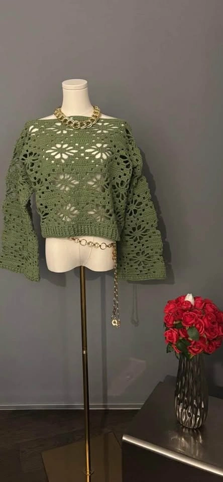 Handmade Crochet Cotton Sweater - photo 4