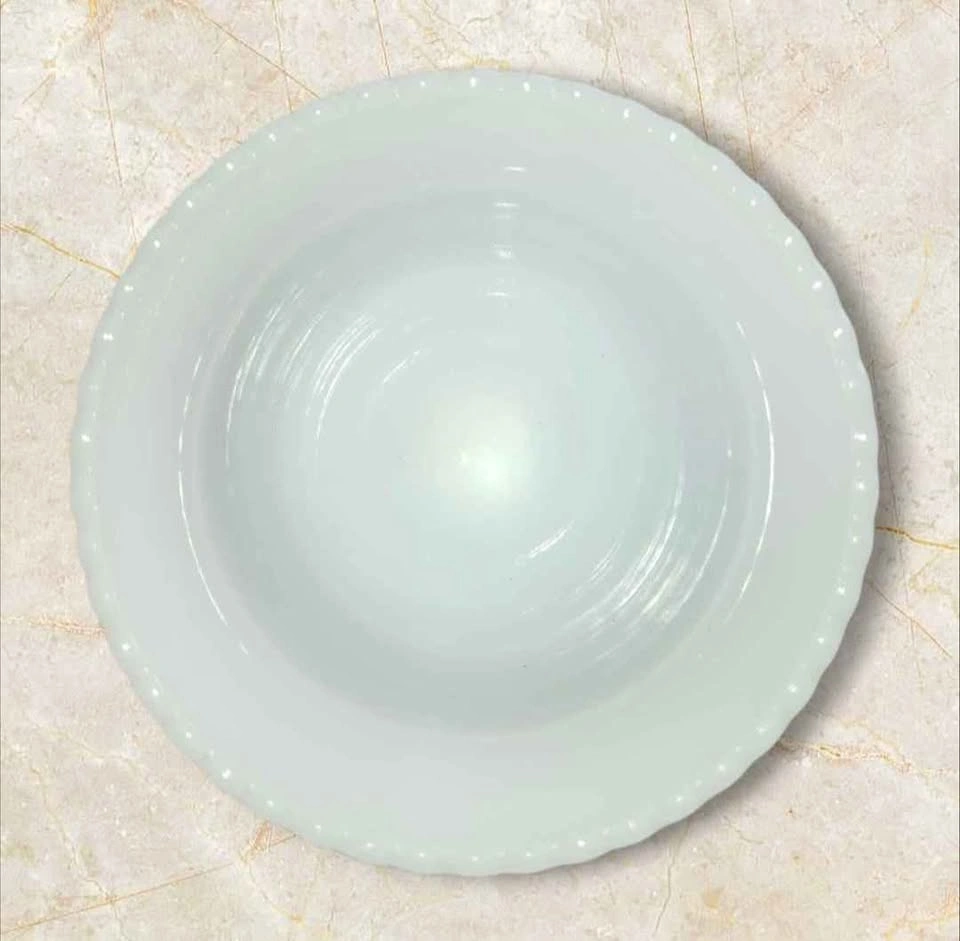Vintage White Milk Glass Ribbed Pedestal Bowl and Plate Set - photo 4