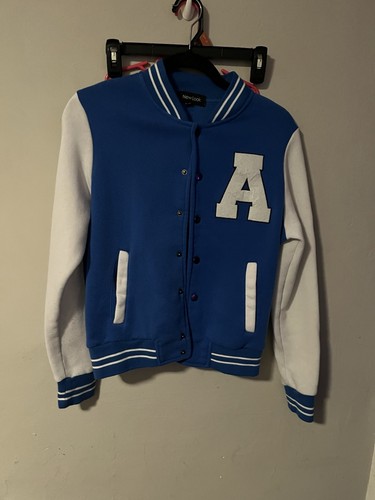 New Look Blue/White Colorblock Varsity Jacket Women's S