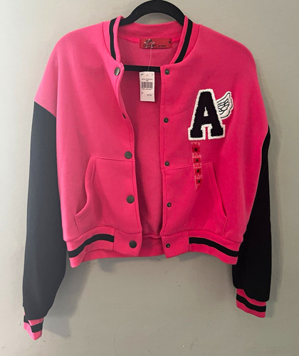Concept by rosee Pink/Black Varsity Jacket M Snap Front Pockets