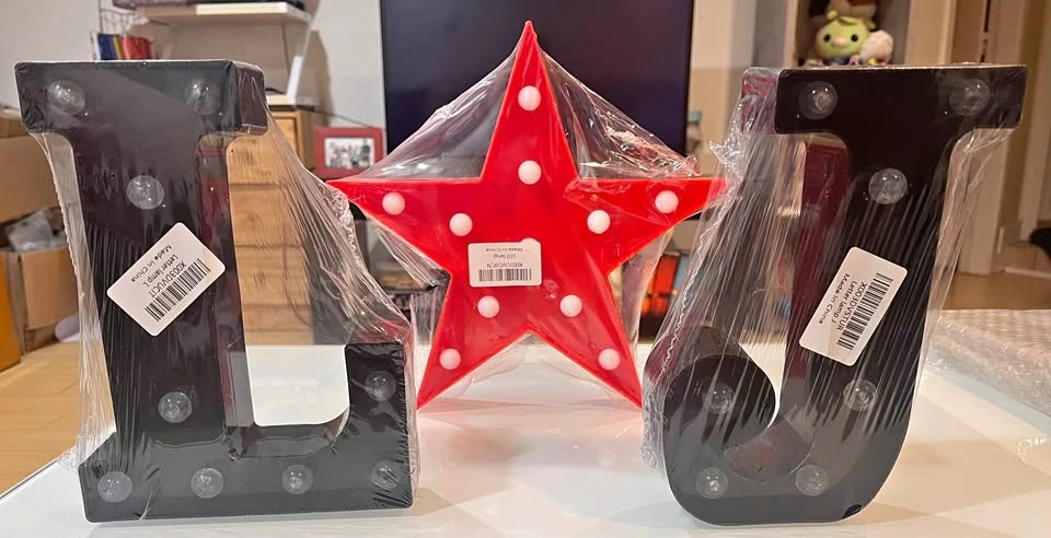 Led lamp Letter L & J and Star sign battery operated