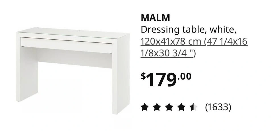 IKEA MALM Dressing Table / Desk – White – 120 cm - photo 2