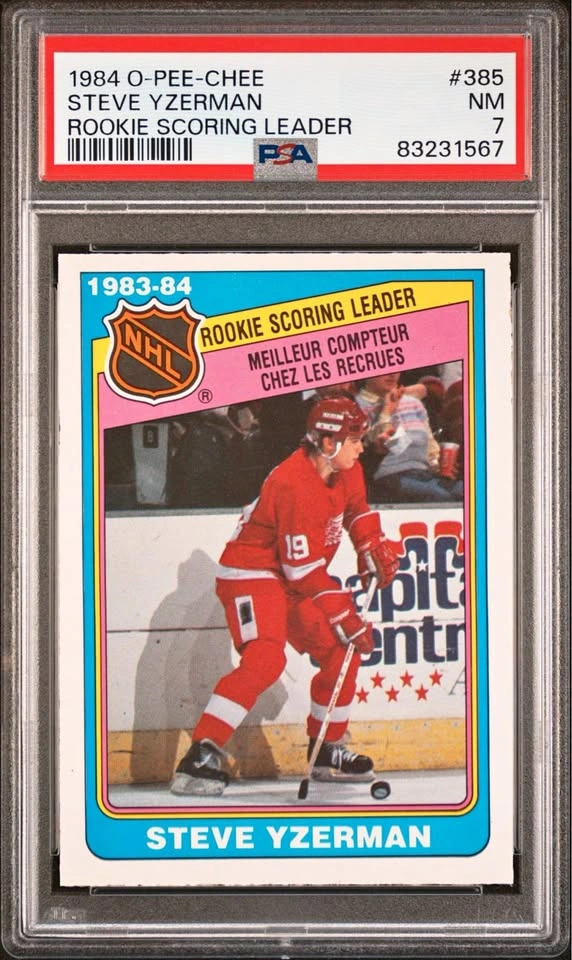 Steve Yzerman 1984 O-Pee-Chee #385 Rookie Scoring Leader PSA 7