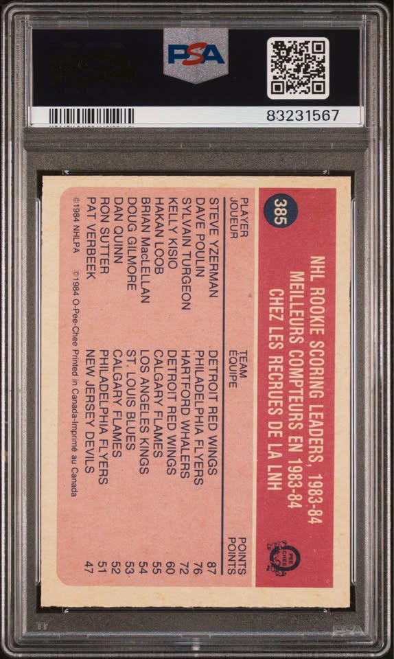 Steve Yzerman 1984 O-Pee-Chee #385 Rookie Scoring Leader PSA 7 - photo 2