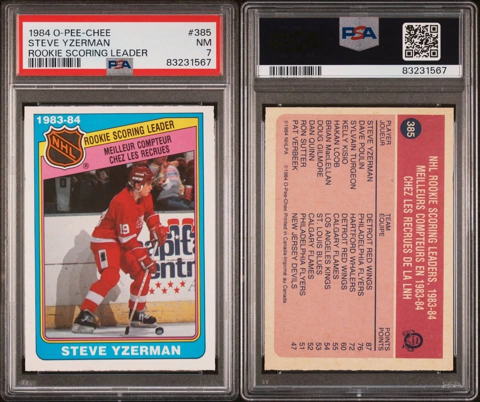 Steve Yzerman 1984 O-Pee-Chee #385 Rookie Scoring Leader PSA 7 - photo 3
