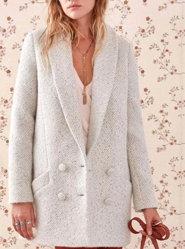 Sézane Jagger Coat, XS/FR 36, cream with black specks - photo 3