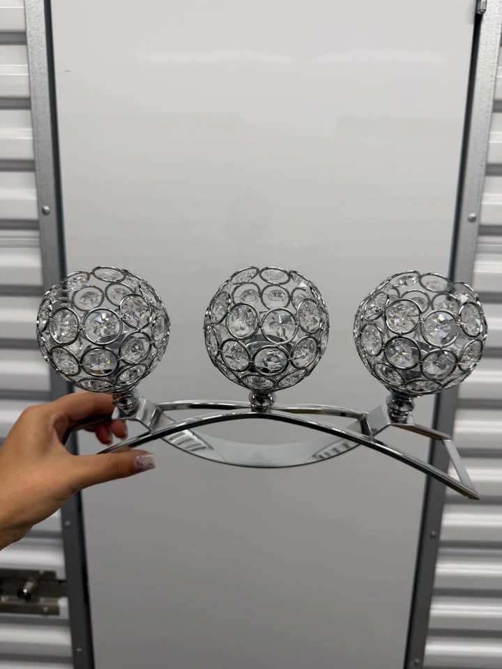 3-Piece Silver Crystal Candle Holder Set – 5 Candle Holders - photo 4
