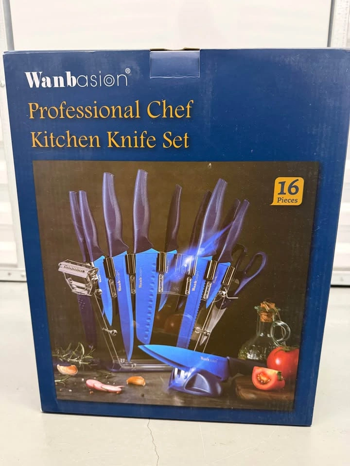 Wanbasion 16-Piece Blue Kitchen Knife Set with Stand – NEW - photo 2