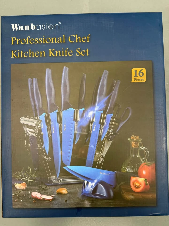 Wanbasion 16-Piece Blue Kitchen Knife Set with Stand – NEW - photo 4
