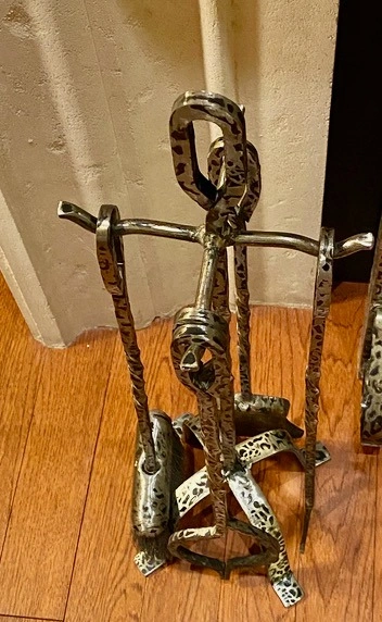 Vintage Hammered Wrought Iron Fireplace Tool Set - photo 2
