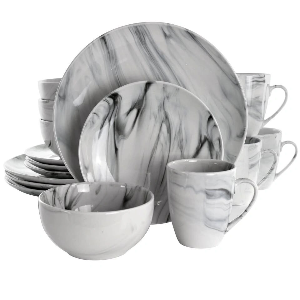 Elama Fine Marble 16-Piece Dinnerware Set – Service for 4 – NEW