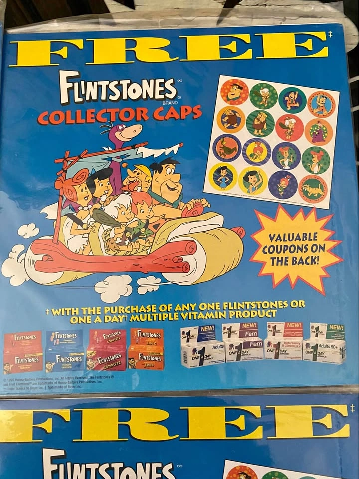 Vintage 1995 Flintstones Collector Caps One A Day Vitamin Promo