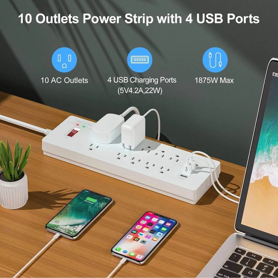 Surge Protector with 10 AC Outlets & 4 USB Ports, 6ft Cord - photo 2