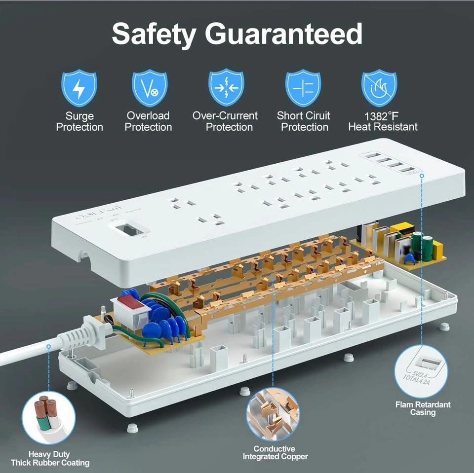 Surge Protector with 10 AC Outlets & 4 USB Ports, 6ft Cord - photo 3